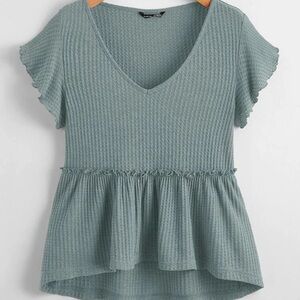 Women's V-Neck Ruffle Hem Top - Green